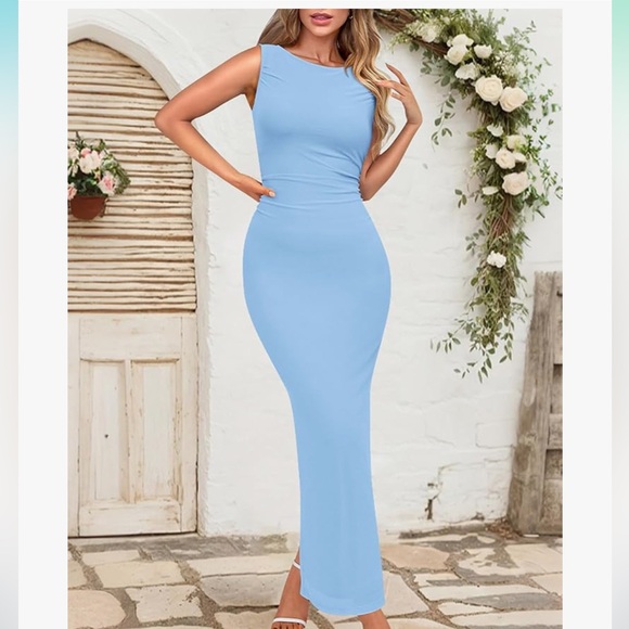 Btfbm Sky Blue Maxi Dress ruched booty - Picture 2 of 6